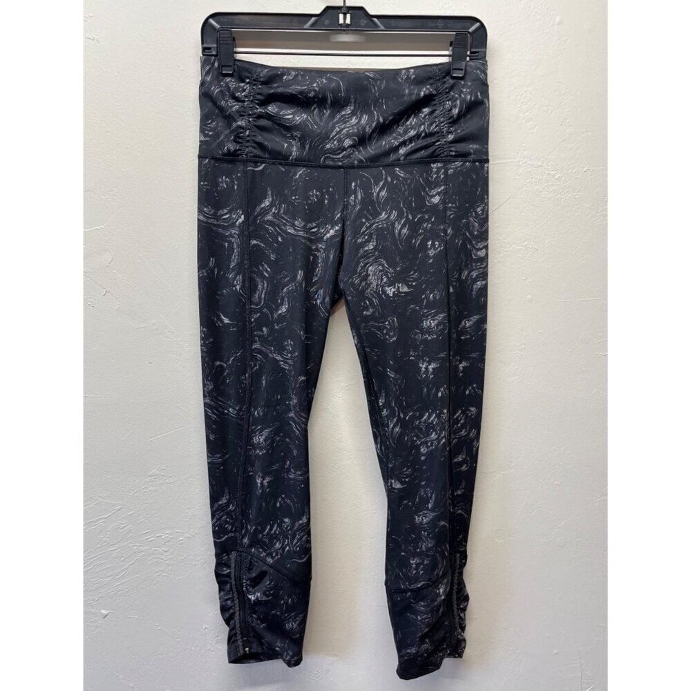 Lululemon Womens Runday Crop Full-On Luxtreme Grey Black Tight Leggings Size 8
